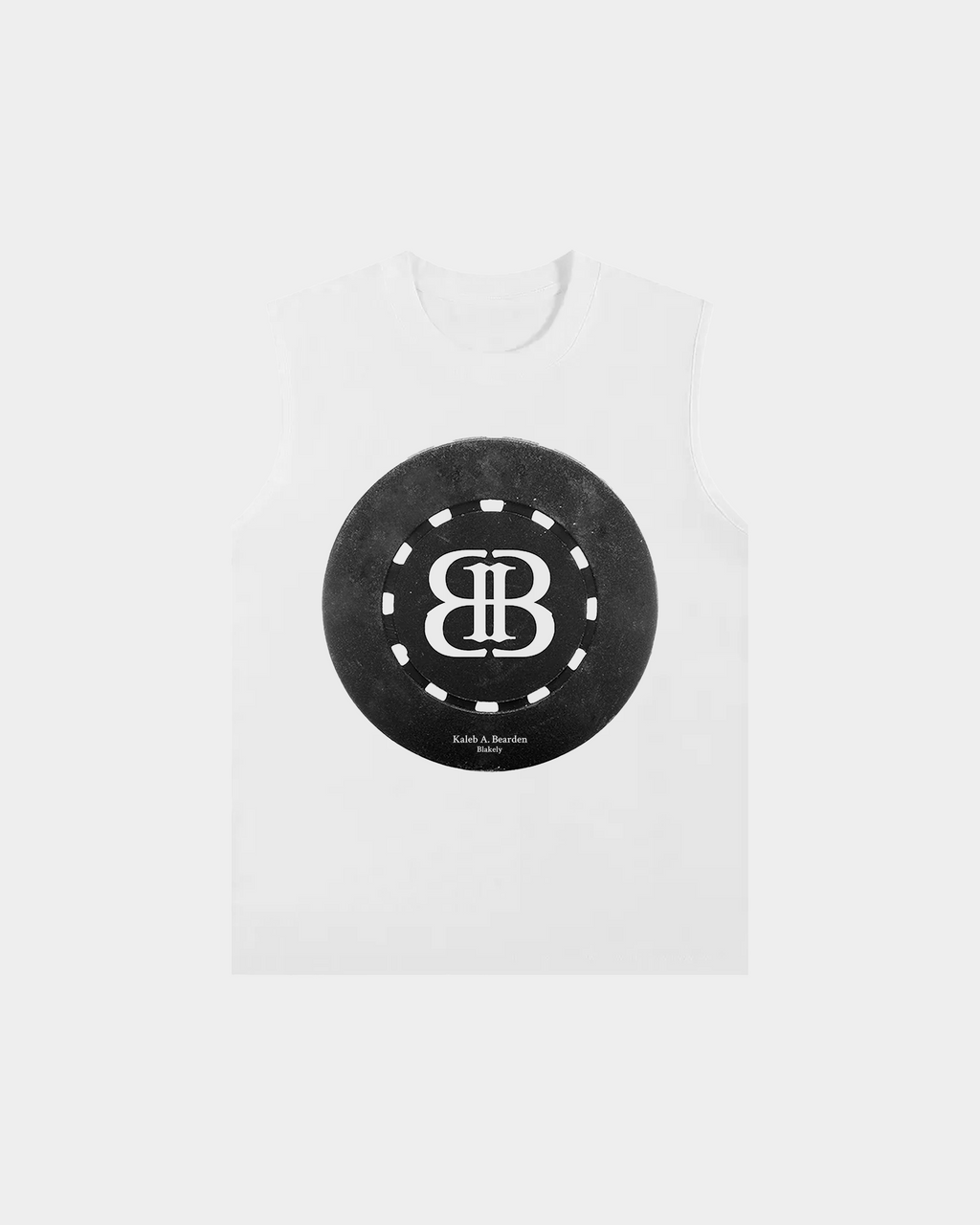 Kaleb A. Bearden BB Poker Chip graphic tank top featuring a bold poker chip design on lightweight fabric.
