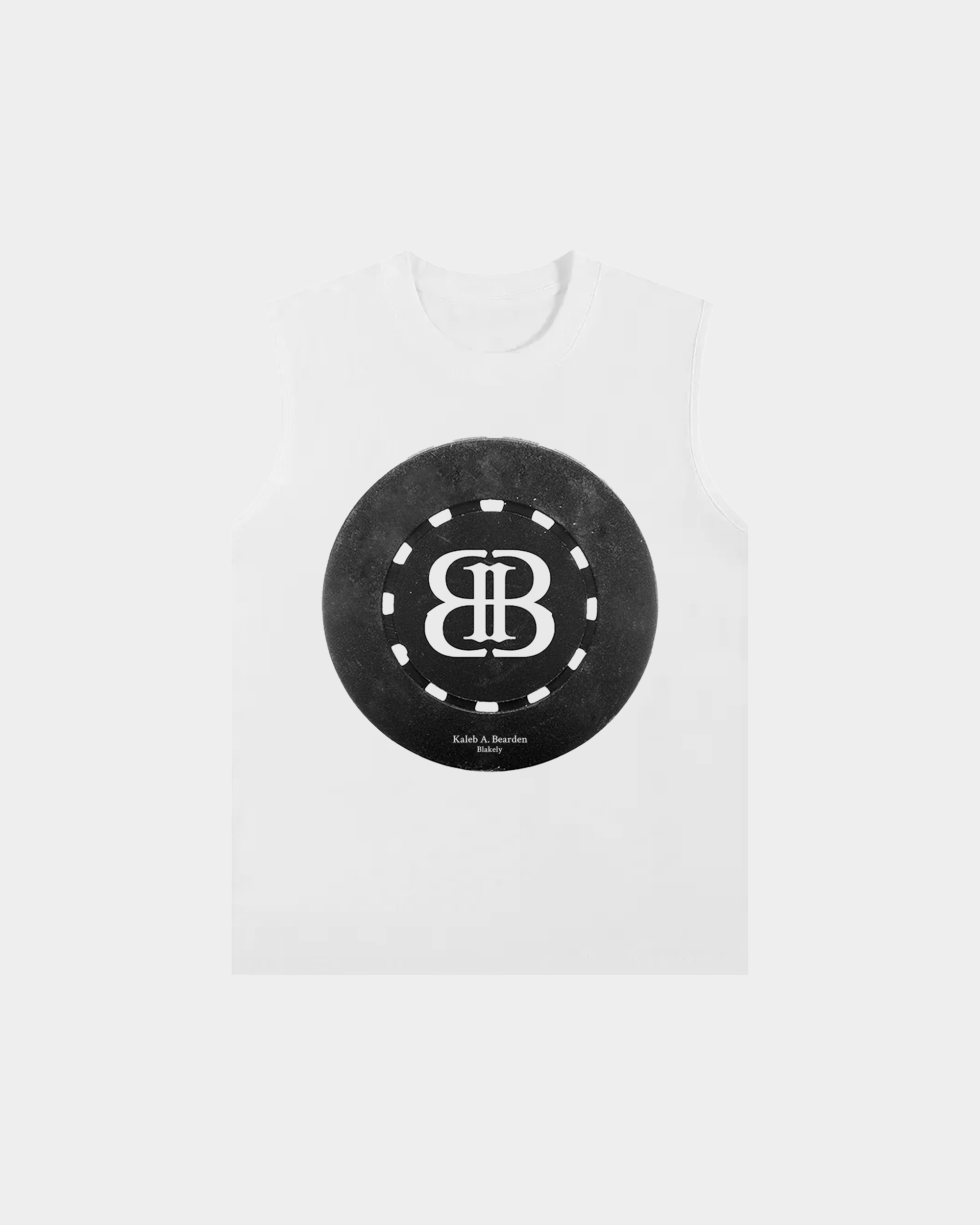 Kaleb A. Bearden BB Poker Chip graphic tank top featuring a bold poker chip design on lightweight fabric.