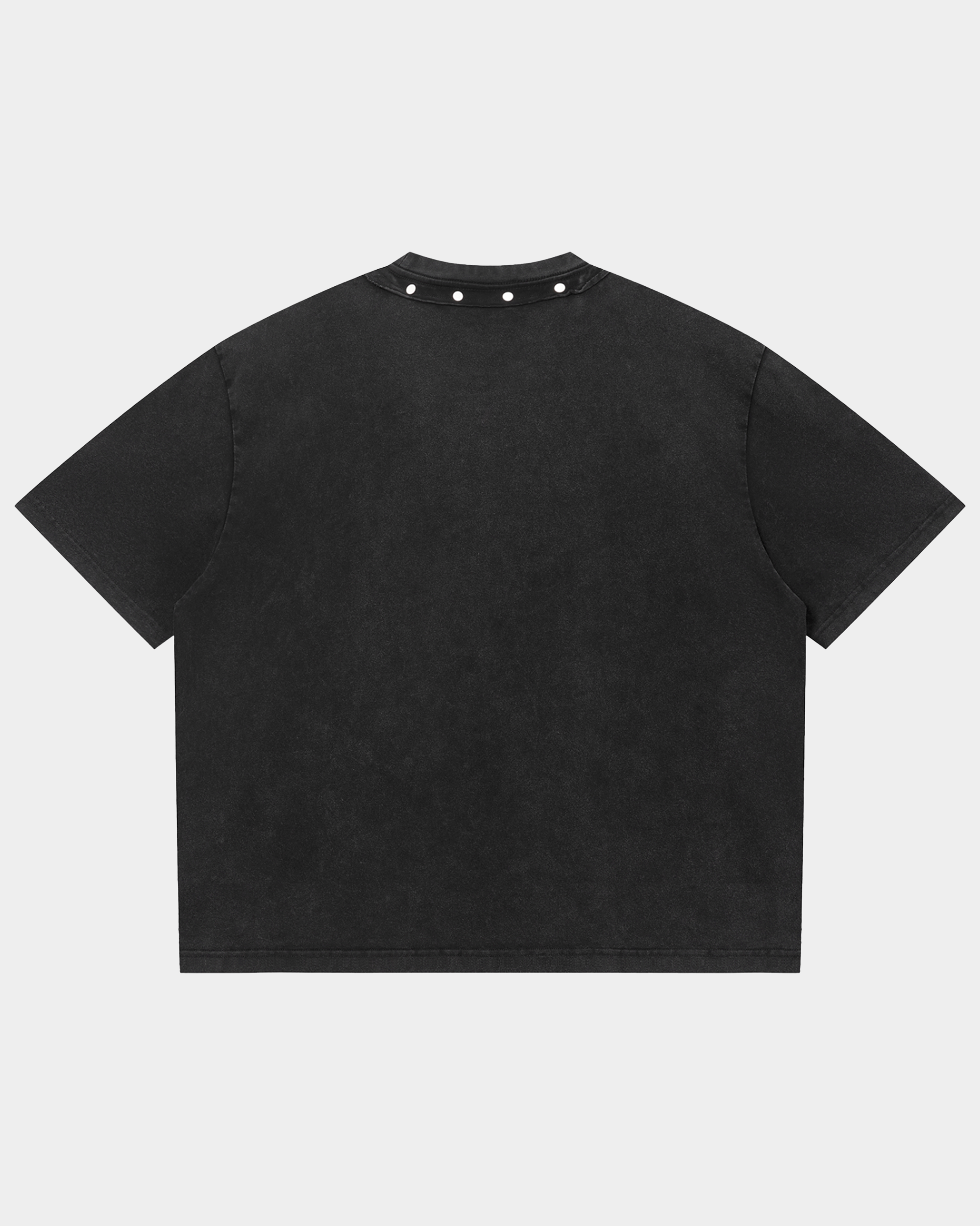 Black studded T-shirt by Kaleb A. Bearden featuring metal studs and a casual fit, displayed on a hanger.