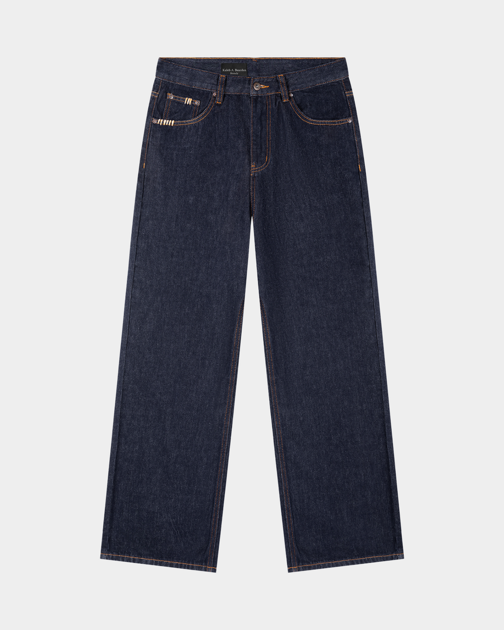 Kaleb A. Bearden heavyweight straight-leg jeans, denim fabric with classic fit and sturdy stitching, displayed on a plain background.