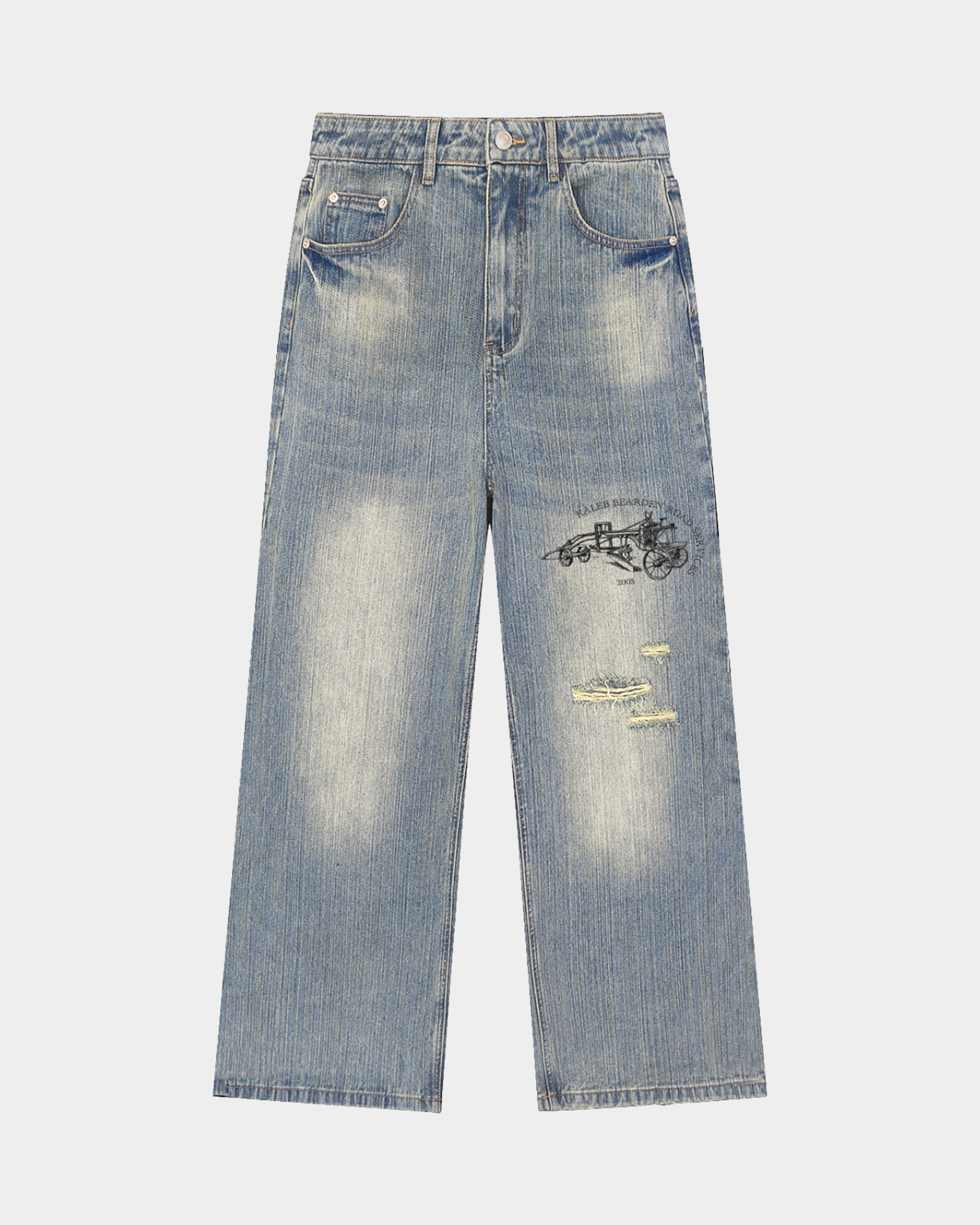 Kaleb A. Bearden Monogram Brushed Denim Pants featuring a stylish monogram design and brushed denim fabric.