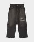 Kaleb A. Bearden washed denim pants with a relaxed fit, featuring classic blue color and casual style, displayed on a model.