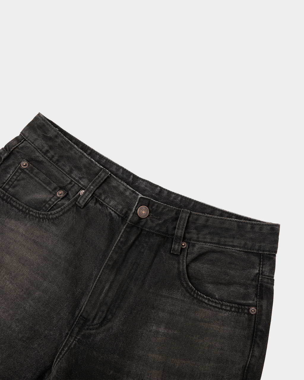Kaleb A. Bearden Home Blues washed denim pants with classic fit and distressed details, shown in a casual style.
