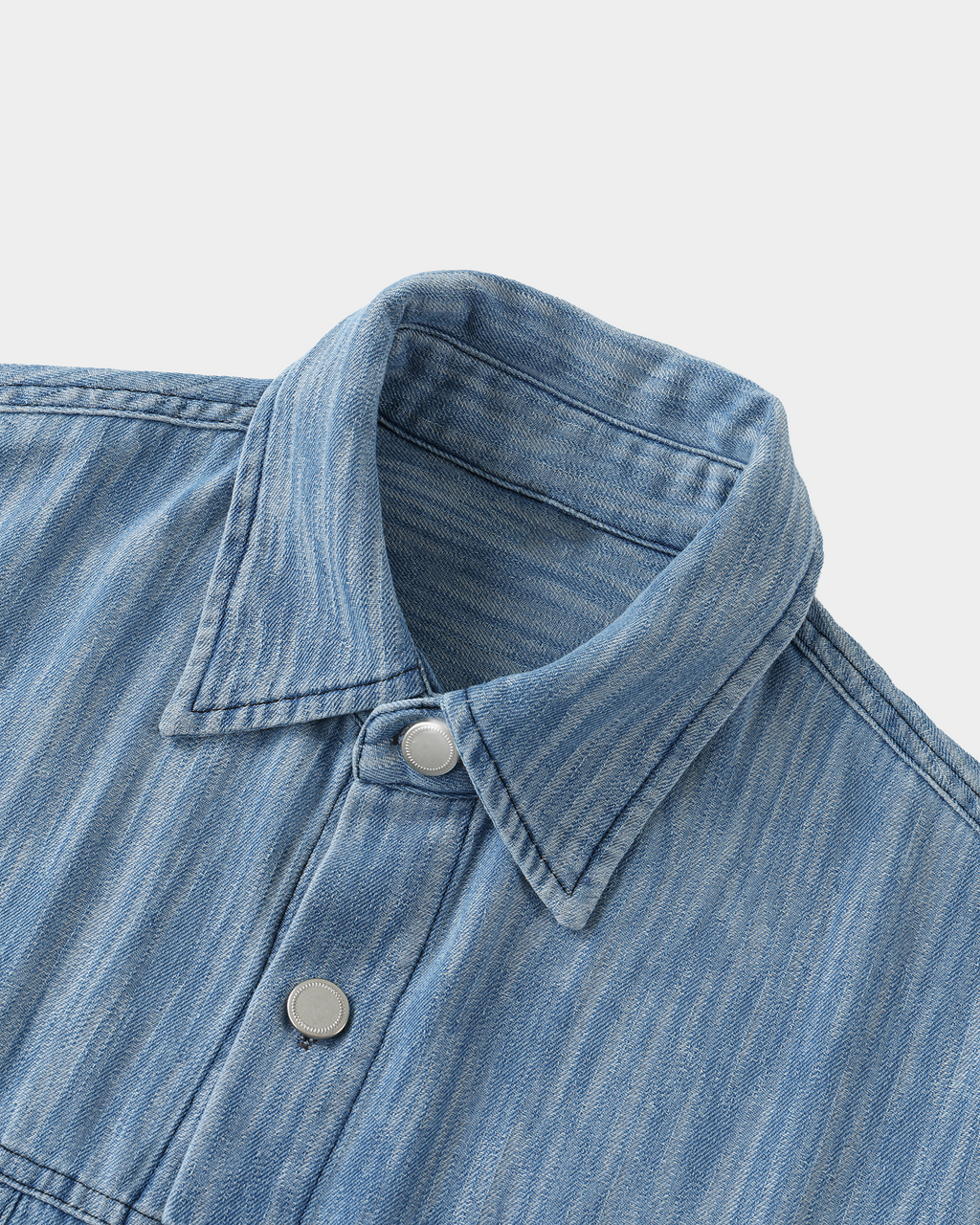 Washed denim panel shirt by Kaleb A. Bearden, featuring a stylish button-up design with mixed denim panels.