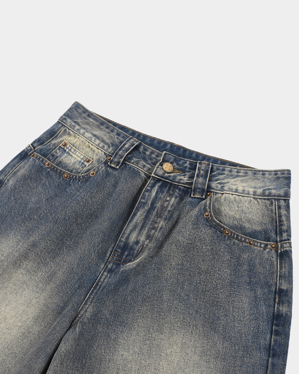 Kaleb A. Bearden washed denim shorts featuring a classic fit, light blue color, and rolled cuffs for a casual summer look.