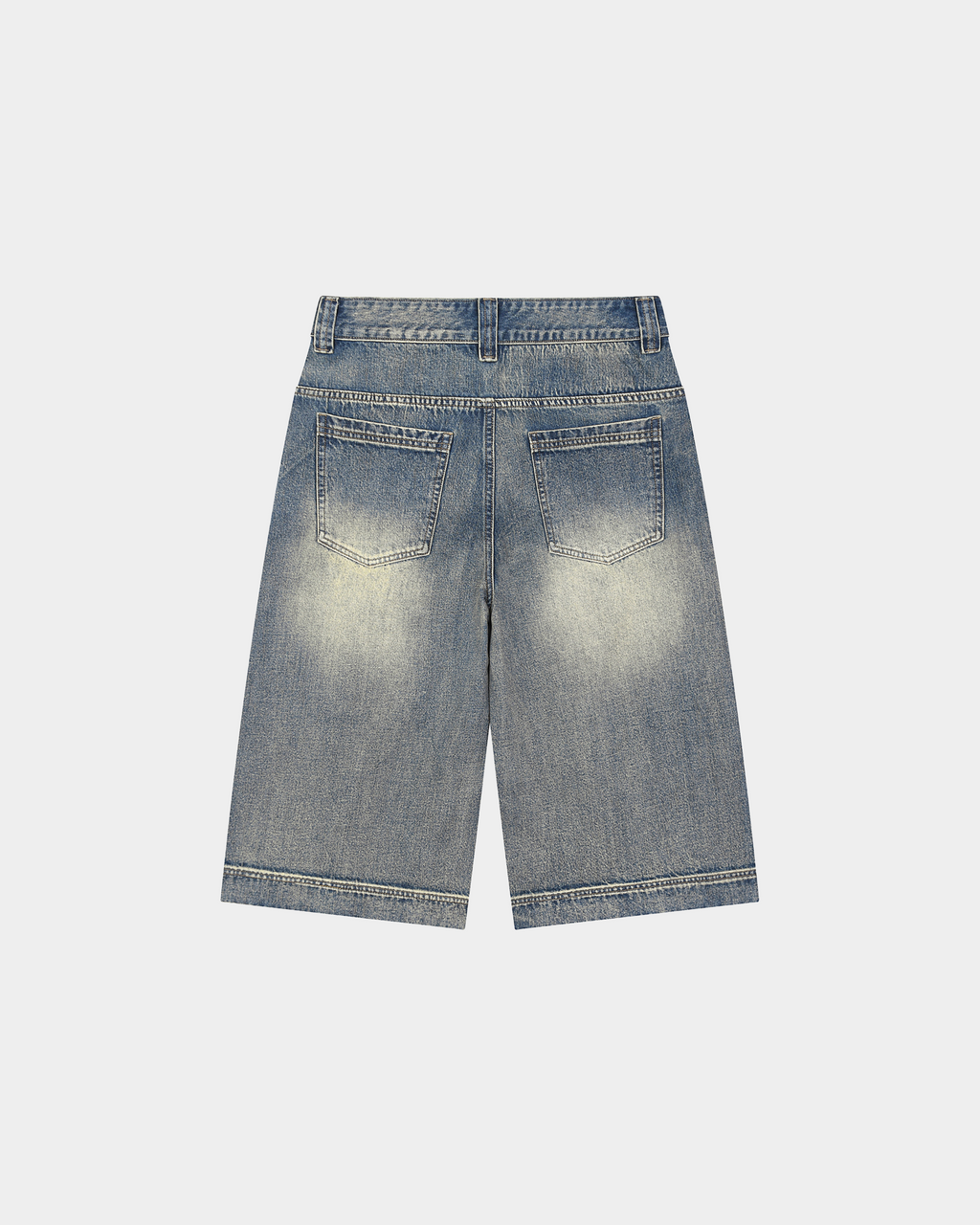 Kaleb A. Bearden washed denim shorts featuring a casual fit and distressed details, perfect for summer casual wear.