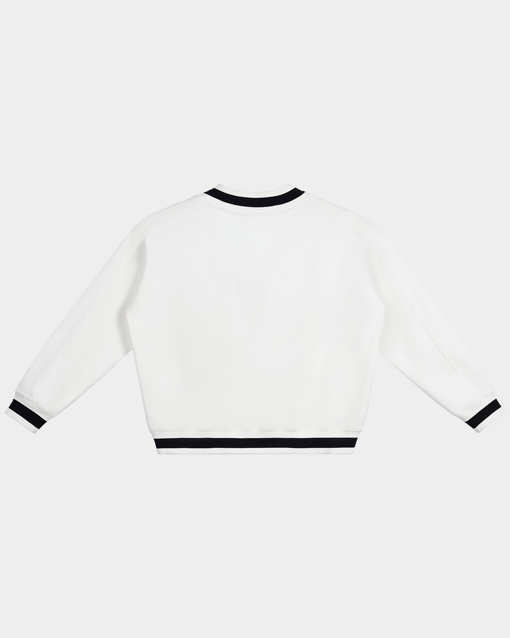 Kaleb A. Bearden Blakely GA varsity sweatshirt with striped cuffs and collar, featuring a bold front graphic in black and white.