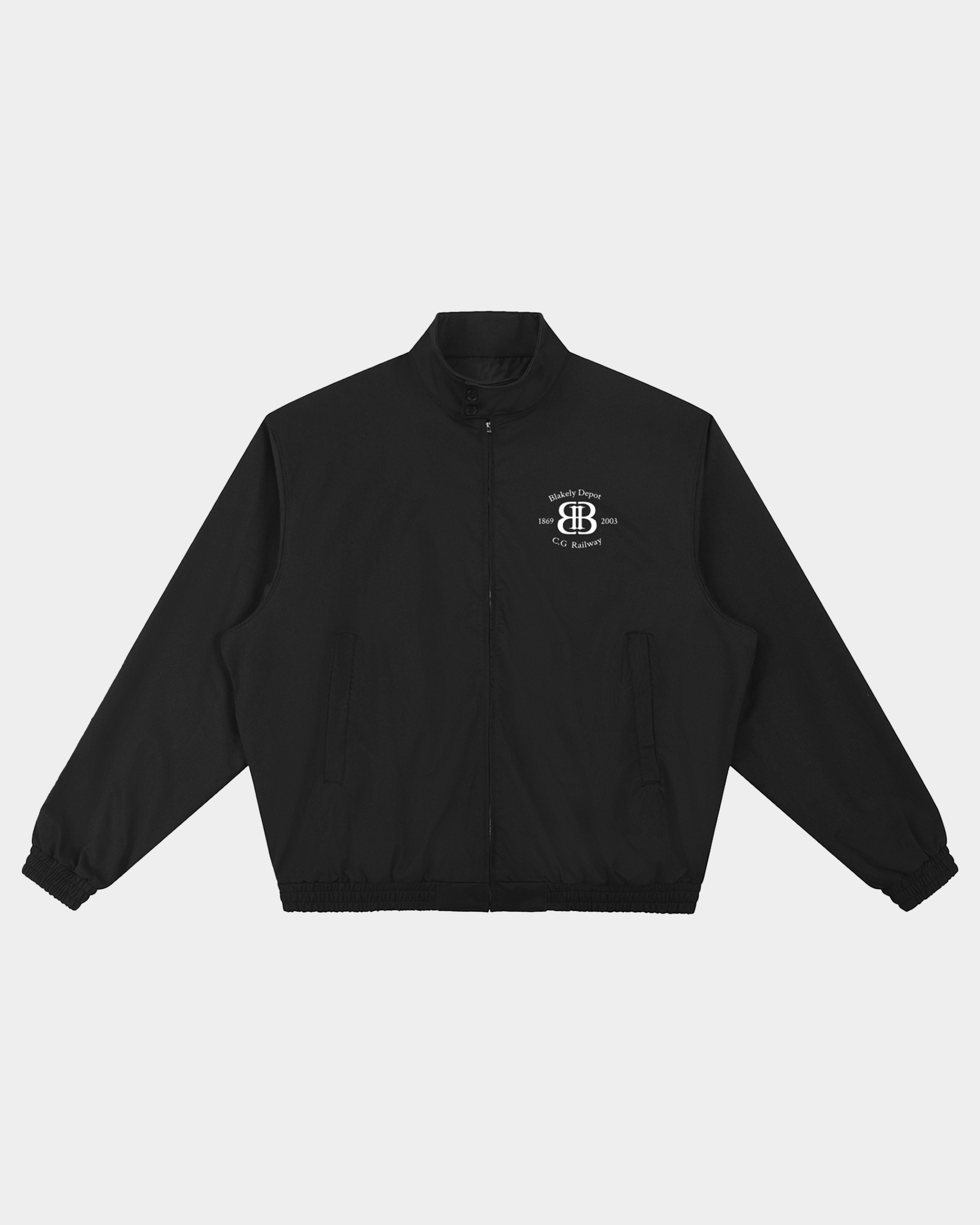 Kaleb A. Bearden Blakely Depot Bomber Jacket featuring a stylish, fitted design with ribbed cuffs and collar in a sleek fabric.