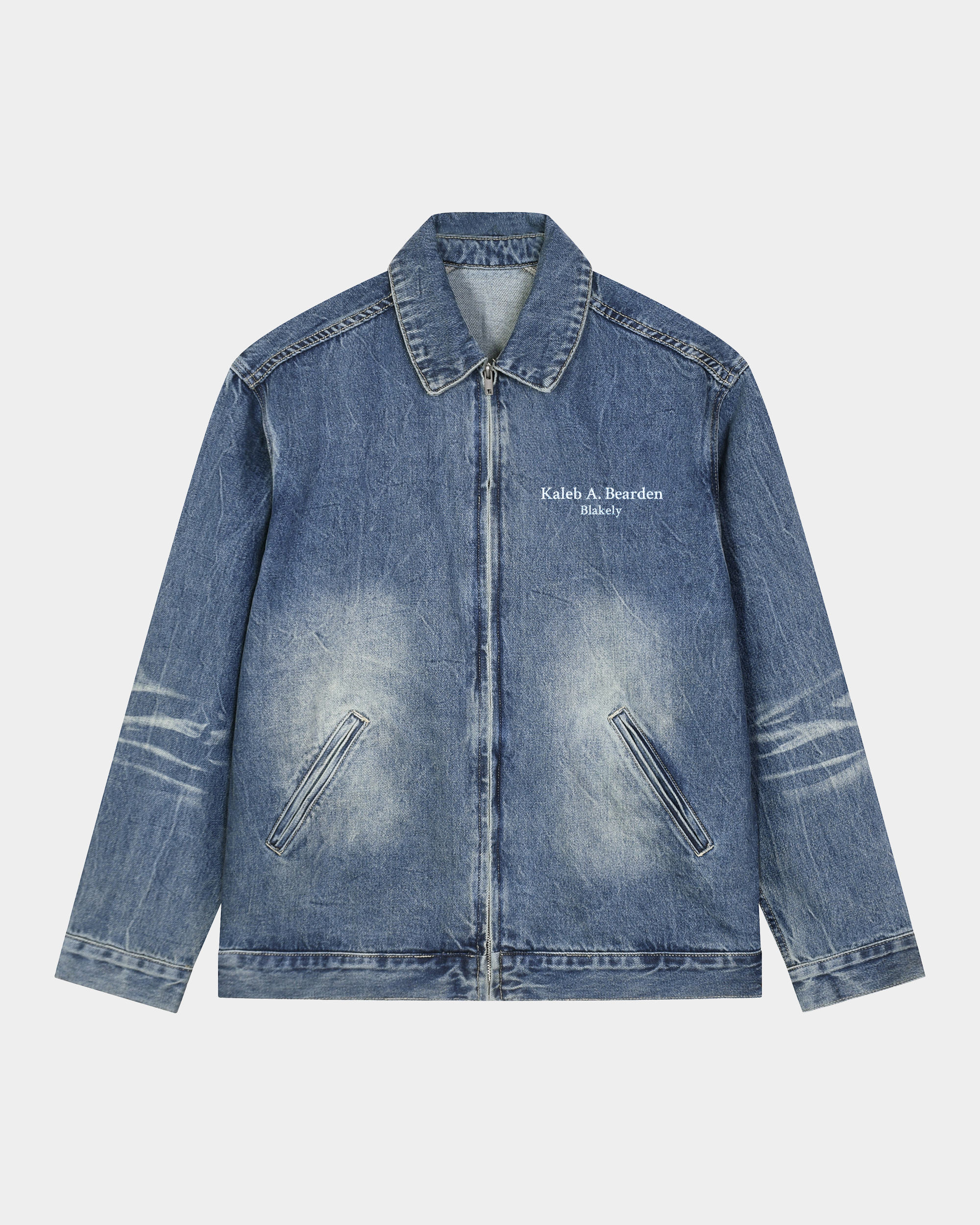 Washed denim jacket by Kaleb A. Bearden, featuring a classic fit, light blue wash, and button-front design.