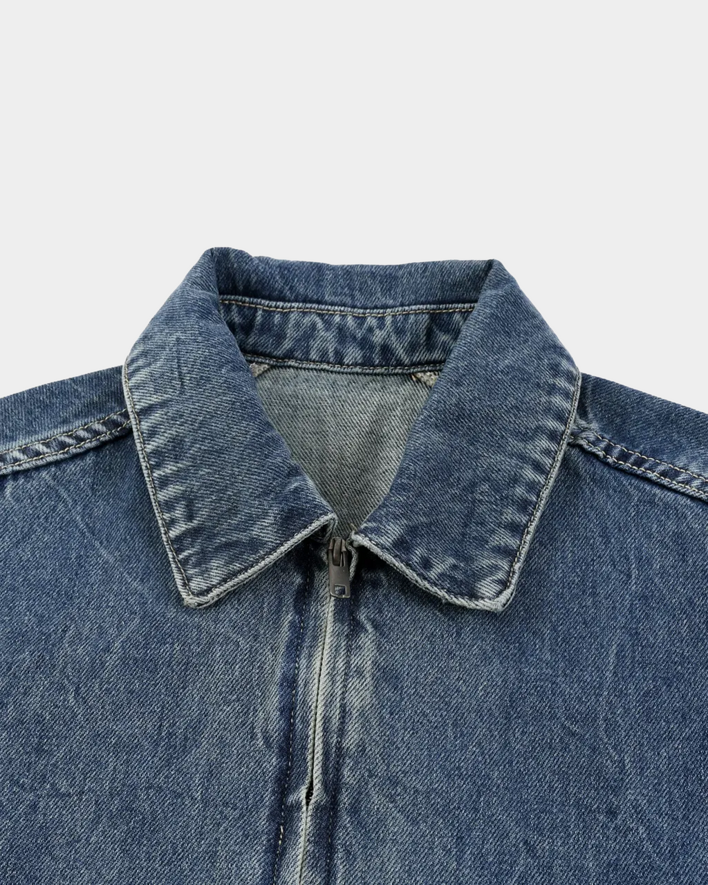 Washed denim jacket by Kaleb A. Bearden, featuring classic blue denim with a casual, distressed finish and button-front design.